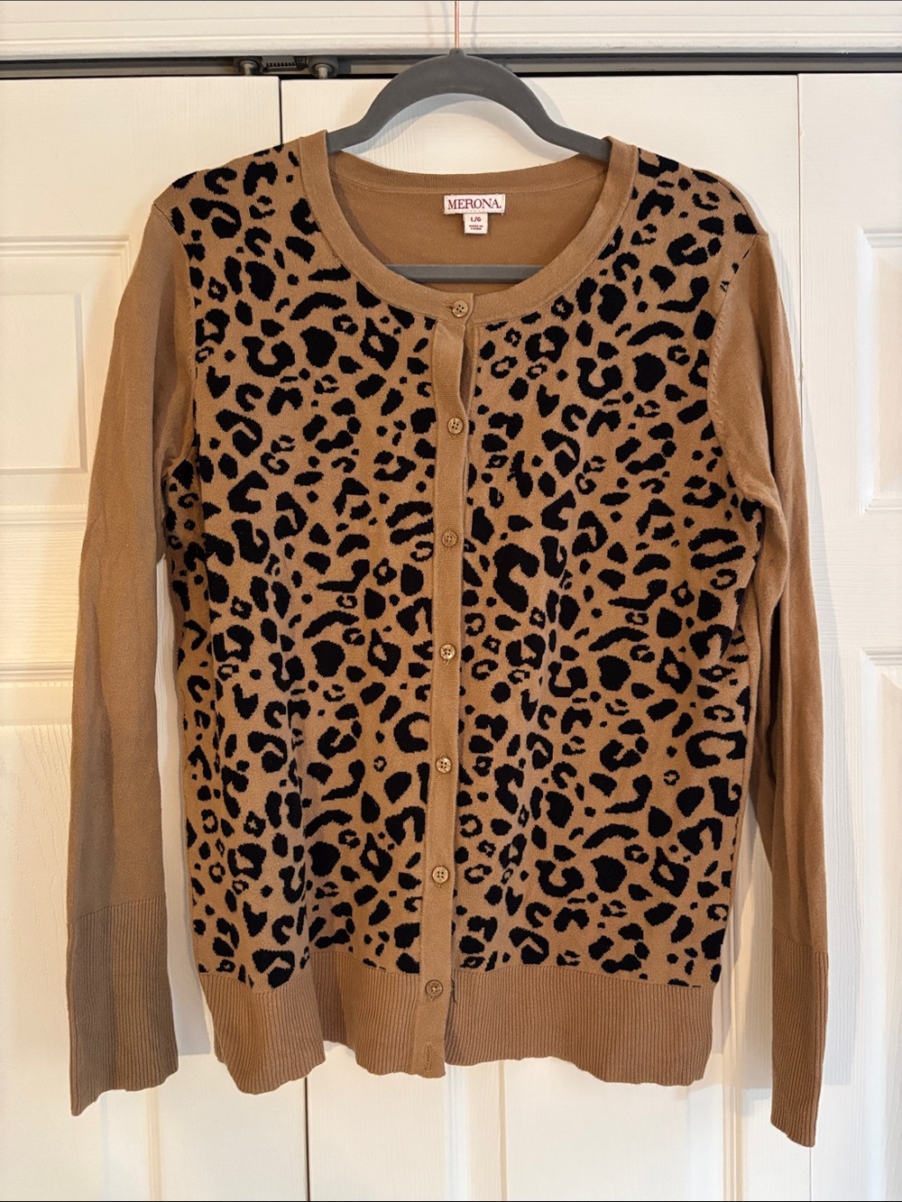 Merona Camel and Black Leopard Print Cardigan
